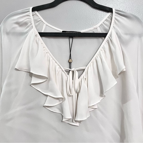 NWT Kobi Halperin Nicolette Lace-Inset Ruffled Silk Blouse in Ivory White - Picture 3 of 16